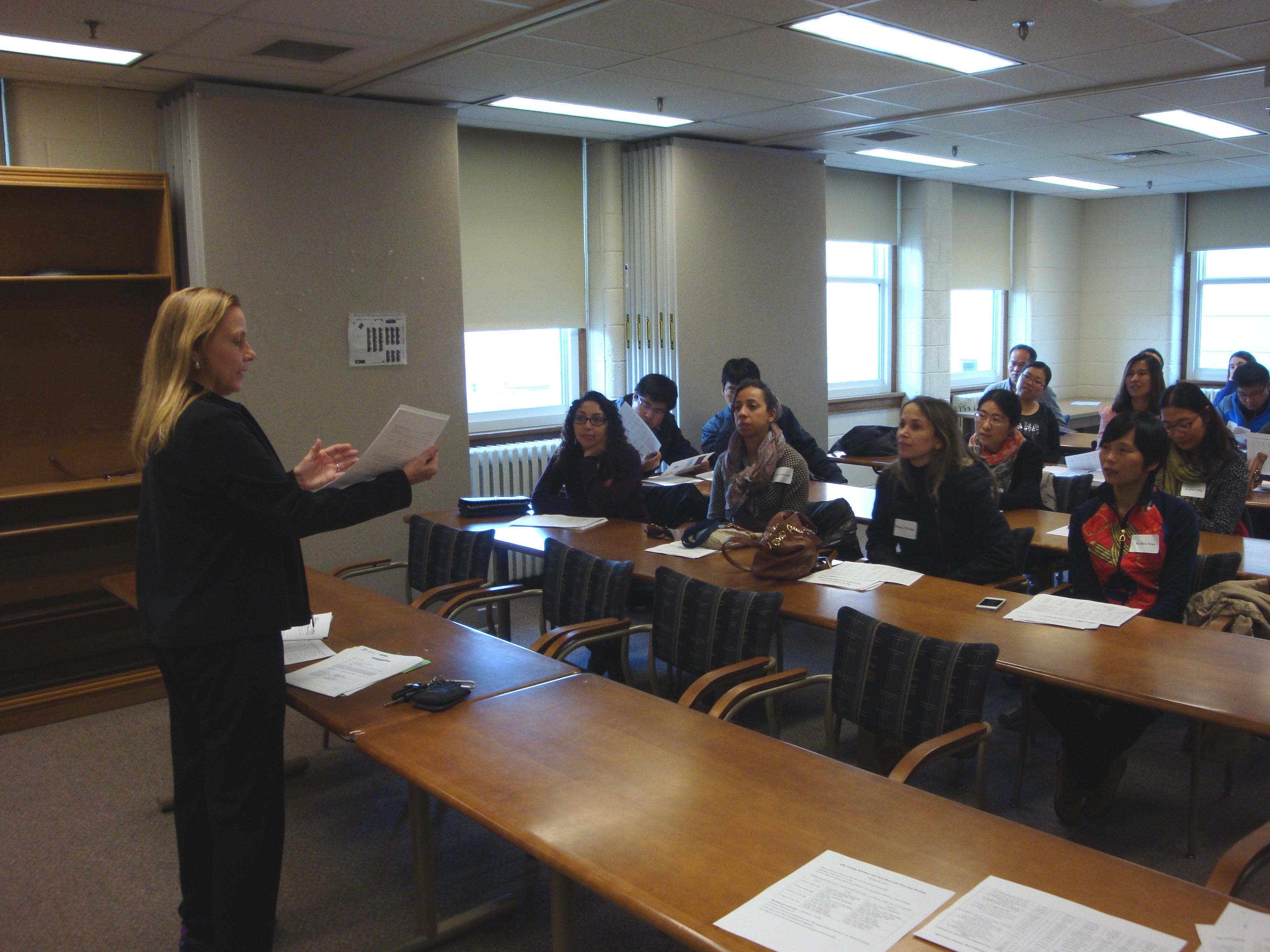 Graduate Program Administrator Gail Biberstine explains some administrative processes related to visiting scholars